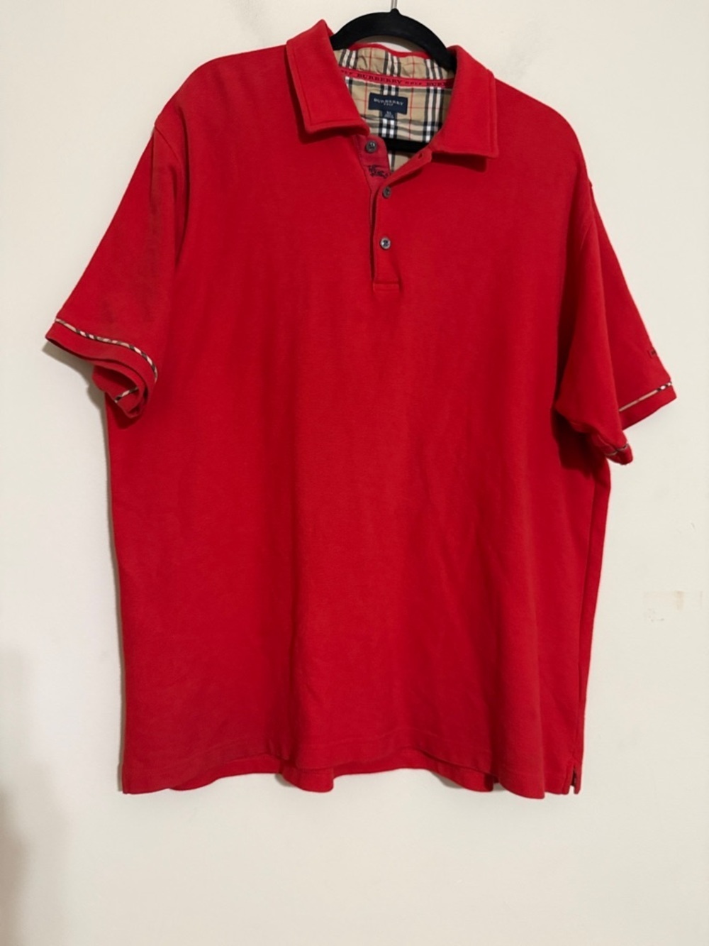 Burberry Red Polo with Signature Check Collar Mens XL casual office retro luxury
